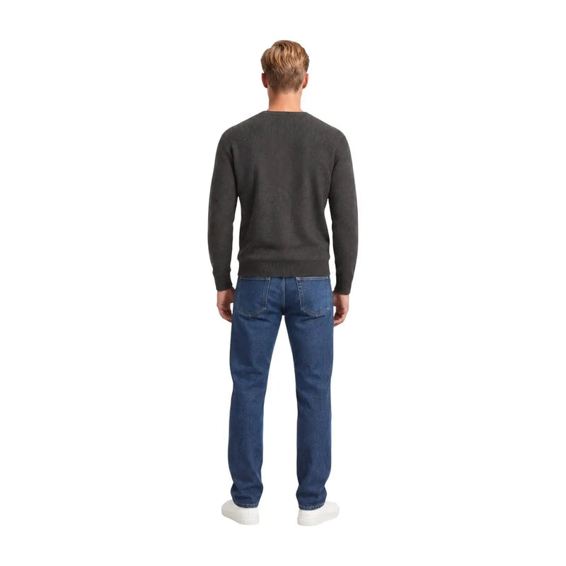 Armani Exchange wool sweater for men in dark gray with ribbed knit detail, worn by model