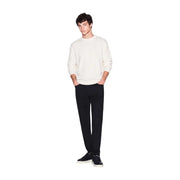 Armani Exchange wool sweater for men in cream with crewneck and long sleeves, worn by model