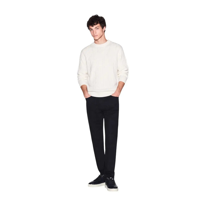 Armani Exchange wool sweater for men in cream with crewneck and long sleeves, worn by model