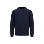 Armani Exchange wool sweater for men in navy blue with ribbed cuffs and hem, front view
