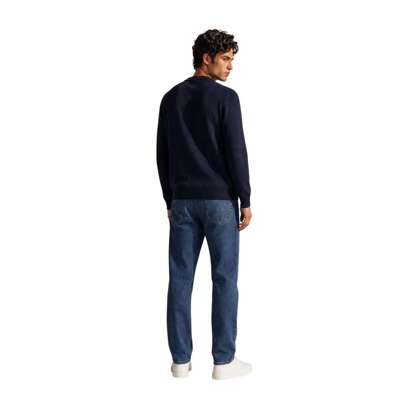Armani Exchange wool sweater for men in navy blue with soft textured knit fabric, front view