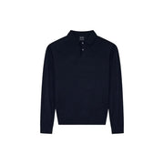 Armani Exchange wool sweater for men in navy blue with classic collar and two-button placket, front view