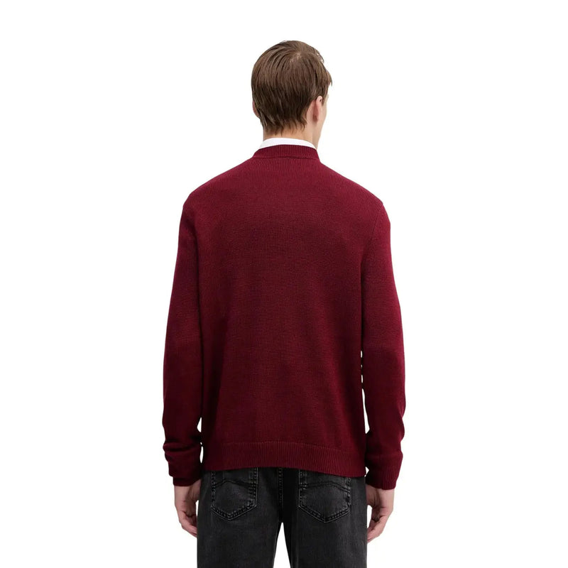 Armani Exchange Pull en laine pour femme, couleur bordeaux profond, maille côtelée et col rond, vue de face