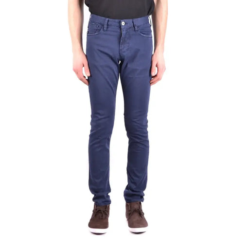 Armani jeans men blue cotton elastane dark blue slim-fit jeans with classic five-pocket design and white button closure