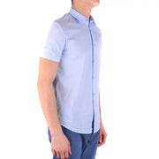 Armani Jeans men light blue short-sleeved cotton blend shirt with subtle contrast stitching detail