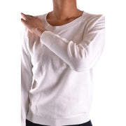 Armani Jeans women white cotton round neck knit top with subtle silver embroidery on the chest