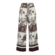 Artigli women beige floral viscose trousers with cream wide legs and brown tropical print for spring summer