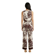 Artigli women sleeveless wide-leg jumpsuit in cream and burgundy with botanical print made of viscose for spring summer