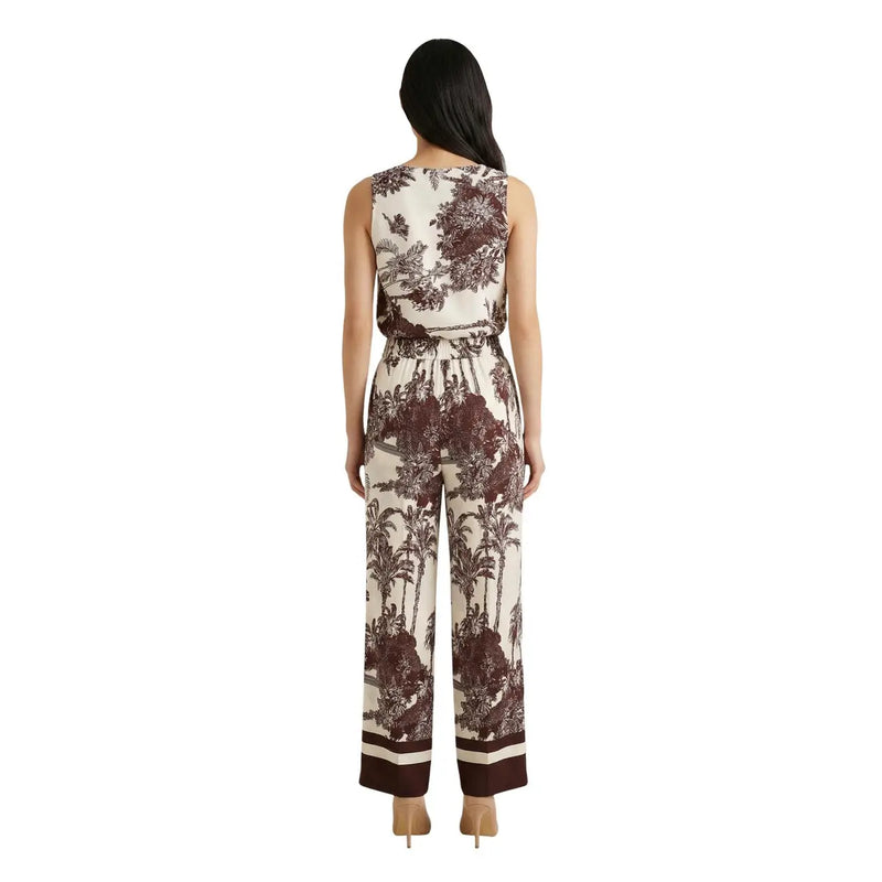 Artigli women sleeveless wide-leg jumpsuit in cream and burgundy with botanical print made of viscose for spring summer