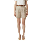Artigli Damen beige Polyester-Plissee-Shorts mit braunem Ledergürtel