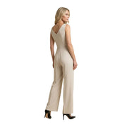Artigli women beige sleeveless polyester jumpsuit with back zipper and wide-leg pants shown from the back side