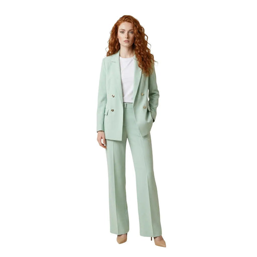 Artigli Damen-Blazer in Grün mit Polyesterkragen und passendem mintgrünem, doppelreihigem Hosenanzug mit weitem Bein