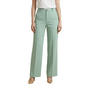 Artigli women green polyester stretch trousers with mint green wide-leg tailored fit and subtle front pleats