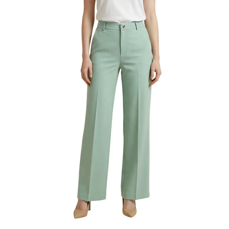 Artigli women green polyester stretch trousers with mint green wide-leg tailored fit and subtle front pleats