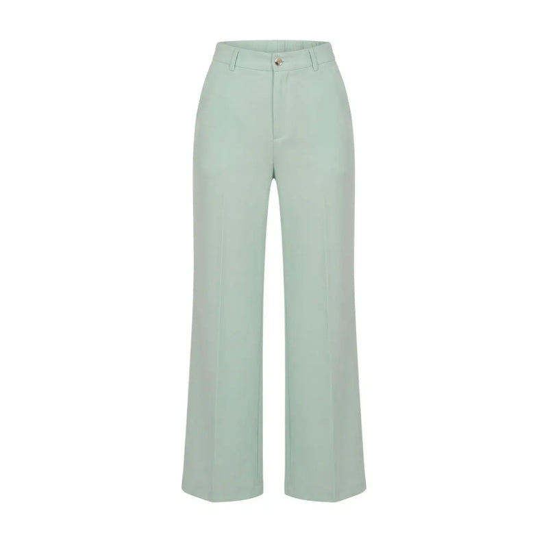Artigli women green polyester stretch high-waisted wide-leg trousers with tailored fit and subtle front pleats