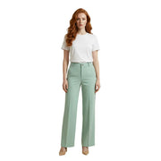 Artigli women green polyester stretch trousers with mint green wide-leg tailored fit and subtle front pleats