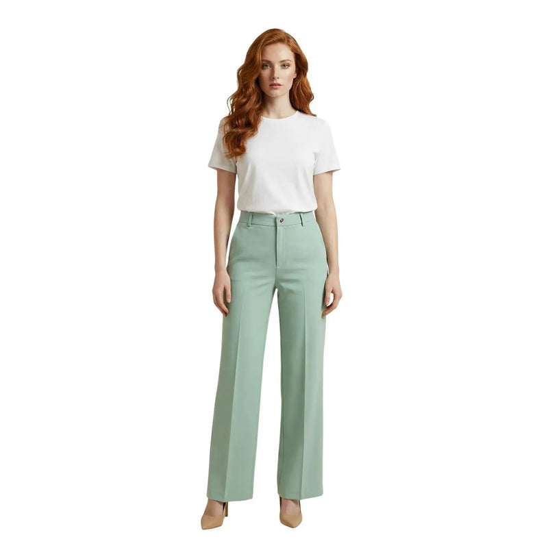 Artigli women green polyester stretch trousers with mint green wide-leg tailored fit and subtle front pleats