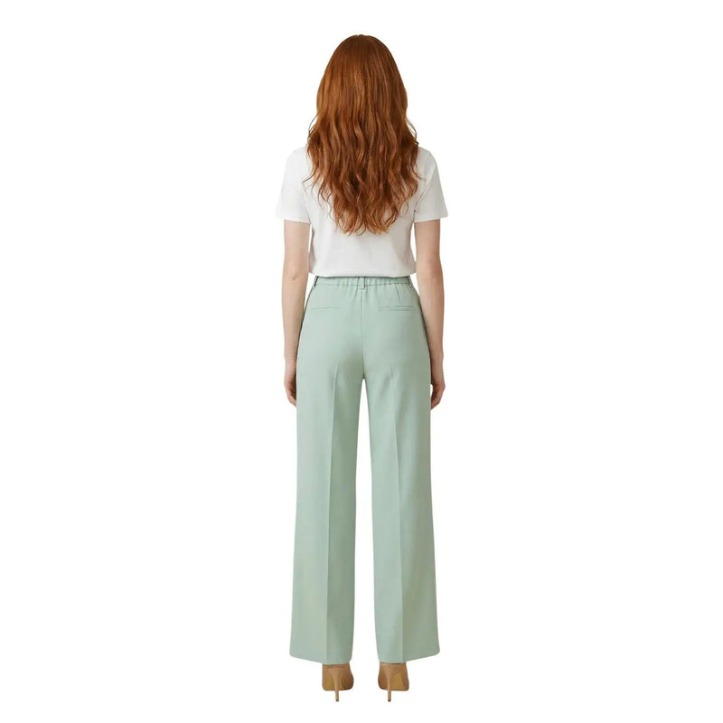 Artigli women green polyester stretch trousers with mint green wide-leg relaxed fit and elastic waistband