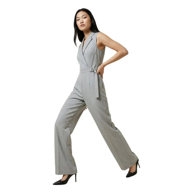Artigli women grey sleeveless v neck jumpsuit with tailored blazer top and wide-leg trousers in light gray fabric