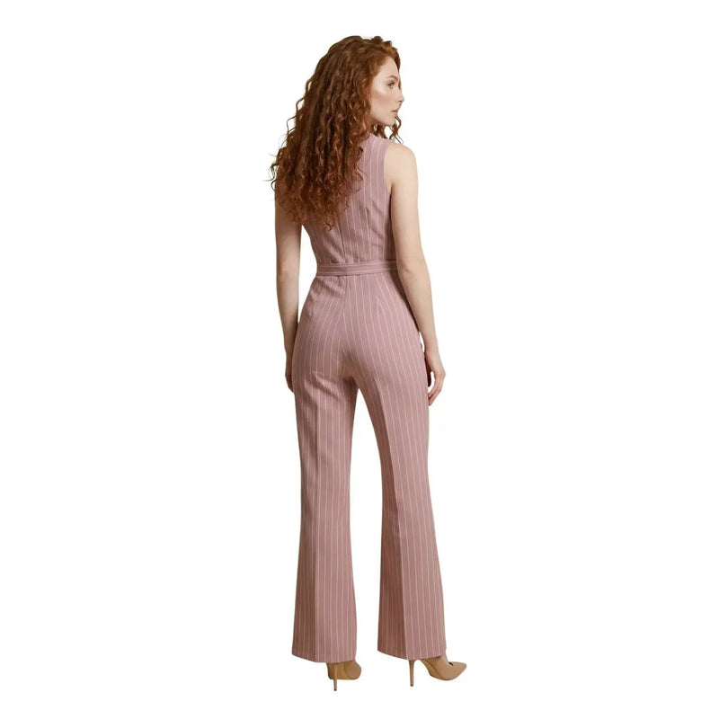 Artigli women pink sleeveless polyester jumpsuit with blush pink pinstripes fitted waistband and flared legs