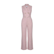 Artigli women pink blush pinstripe sleeveless polyester jumpsuit with double-breasted front and gold-tone buttons