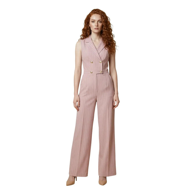 Artigli women pink sleeveless double-breasted pinstripe jumpsuit with gold buttons tailored waistline polyester
