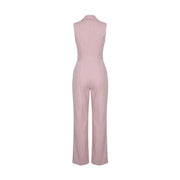 Artigli women pink sleeveless polyester jumpsuit with light pink pinstripes collar and wide-leg pants