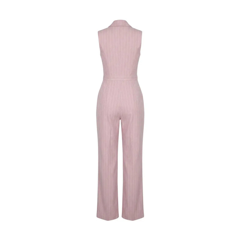 Artigli women pink sleeveless polyester jumpsuit with light pink pinstripes collar and wide-leg pants