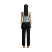 Artigli women top green sequin sleeveless fitted polyester round neck with shimmering teal sequins
