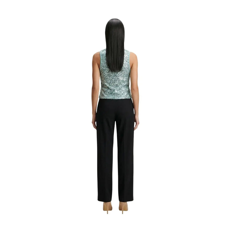 Artigli women top green sequin sleeveless fitted polyester round neck with shimmering teal sequins