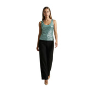 Artigli women top green sequin sleeveless round neck polyester with shimmering teal sequins