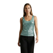 Artigli women top green sequin sleeveless polyester with rounded neckline and shimmering teal finish