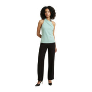 Artigli women top green sleeveless turtleneck polyester with light mint green halter neck and black trim on neckline