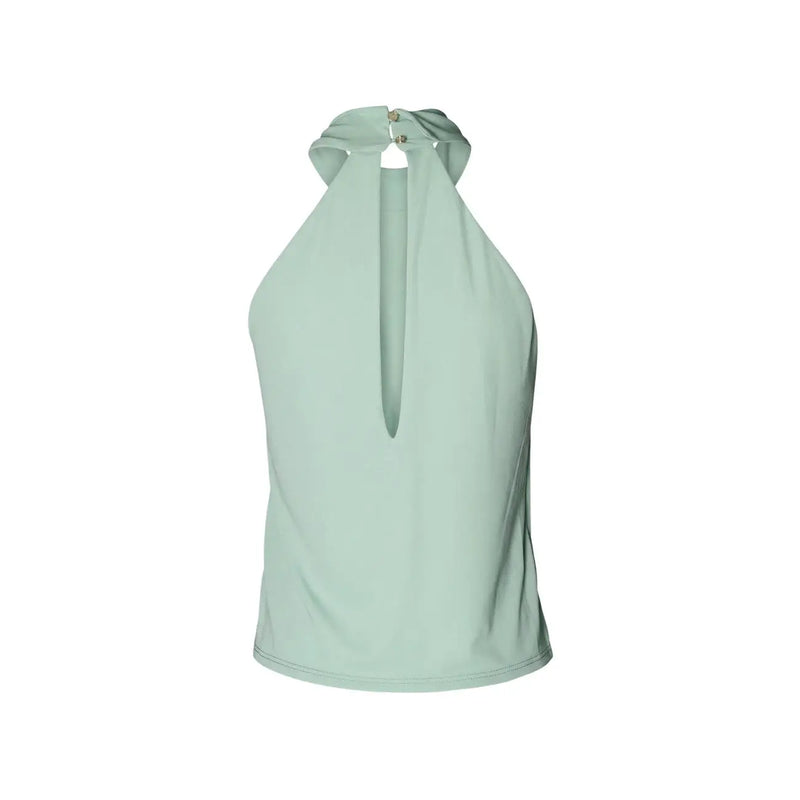 Artigli women sleeveless mint green polyester halter neck top with minimalist design and back zipper detail