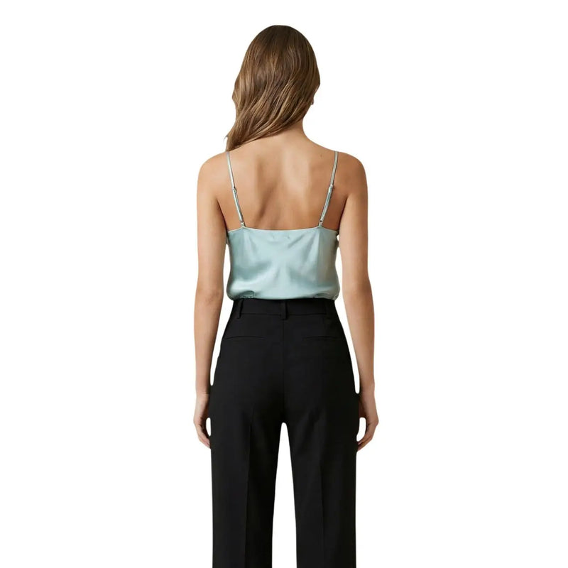 Artigli women satin camisole in light blue with thin silver straps and v-neck made of polyester