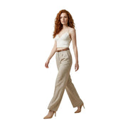 Artigli women beige polyester wide-leg trousers with belt loop pleated front zip and button made in Italy