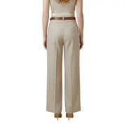 Beige wide-leg Artigli women trousers in polyester with structured tailored fit and subtle front pleats made in Italy