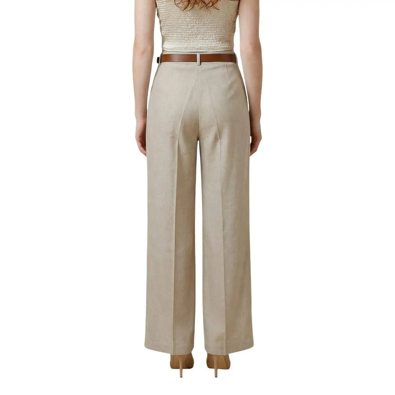 Beige wide-leg Artigli women trousers in polyester with structured tailored fit and subtle front pleats made in Italy