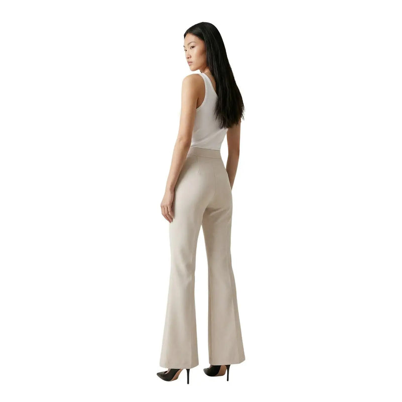 Artigli women beige high-waisted flared trousers with sleek tailored fit made of polyester and elastane with zip and button closure
