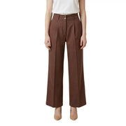 Artigli women brown polyester high-waisted tailored wide-leg trousers with pleated front and zip and button closure