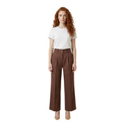 Artigli women trousers brown polyester high-waisted wide-leg with tailored fit and subtle pleats