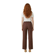 Artigli women brown polyester wide-leg trousers with subtle textured pattern and elastic waistband front view