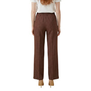 Artigli women brown polyester wide-leg trousers with textured pattern and elastic waistband front view