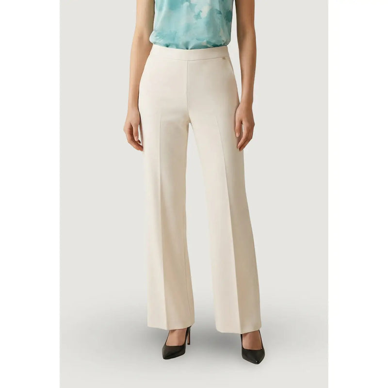 Artigli women cream-colored wide-leg trousers with smooth tailored fabric white zip front pockets ACPA004356