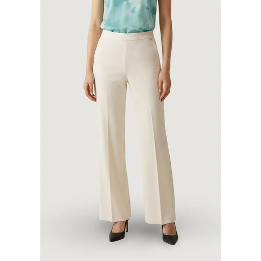 Artigli women cream-colored wide-leg trousers with smooth tailored fabric white zip front pockets ACPA004356