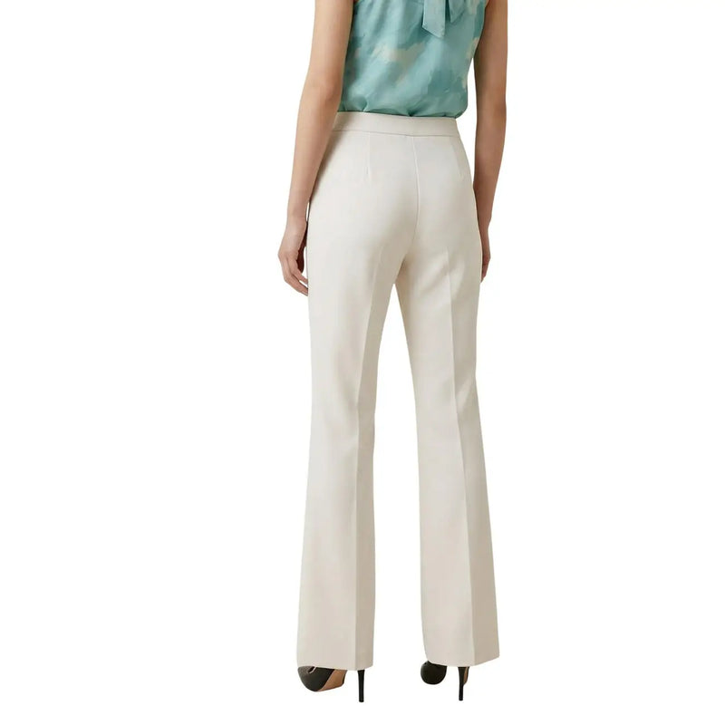 Cream-colored Artigli women trousers with high-waisted tailored fit, flared legs, back pleats, zip front, and pockets