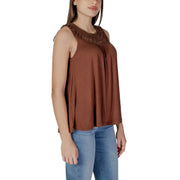 B.young women sleeveless tank top in brown viscose with a textured crochet-like round neck collar detail
