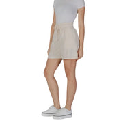 Beige high-waisted cotton shorts with drawstring waistband and laces from B.young women’s collection