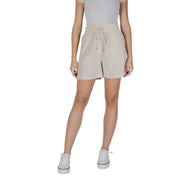 Beige high-waisted cotton shorts with drawstring waistband and laces by b.young for women
