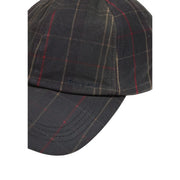 Casquette Barbour Haydon Tartan pour homme, en tartan anthracite foncé à rayures rouges et beiges et logo brodé, vue de face